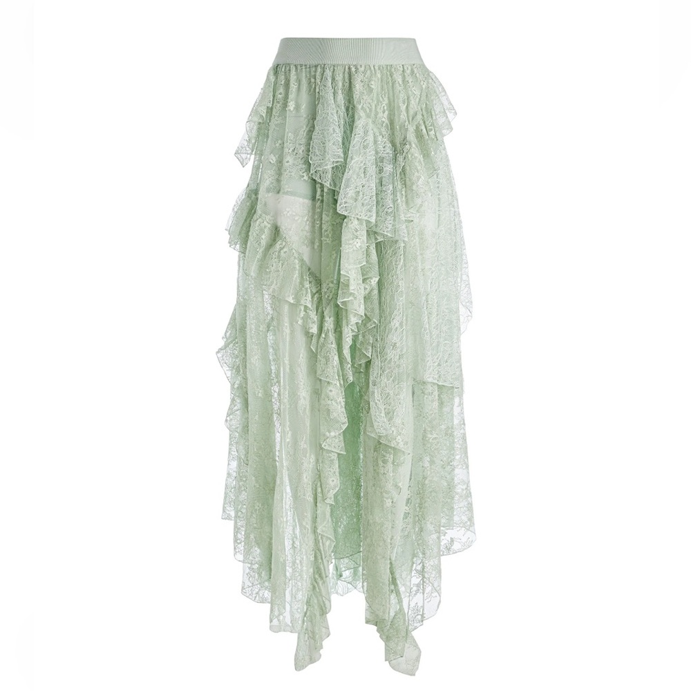 Alice + Olivia Karys Mixed Media Skirt In Green Tea - Picture 4 of 12